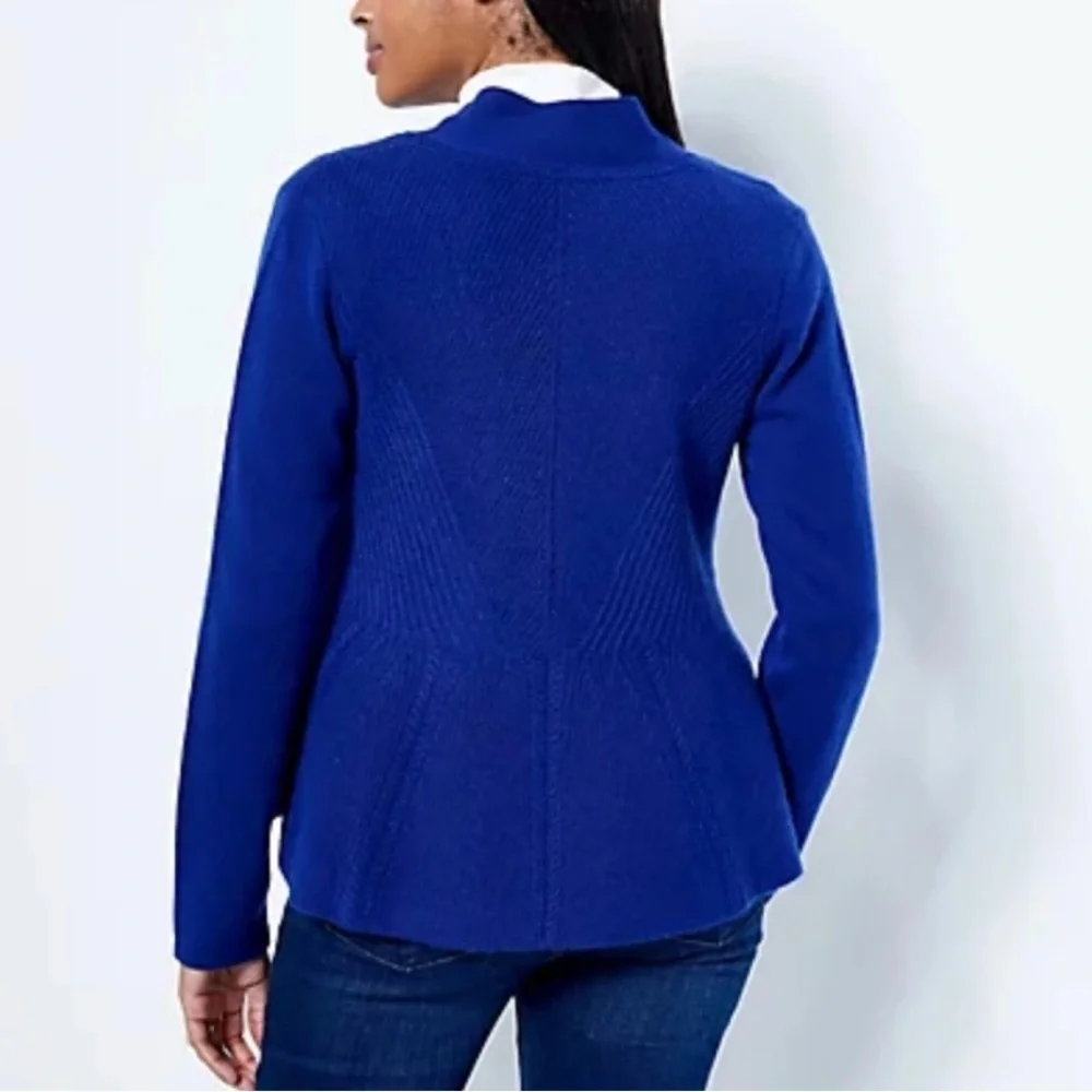 Isaac Mizrahi 100% cashmere Royal Blue Open Cardigan Size L - Picture 3 of 14